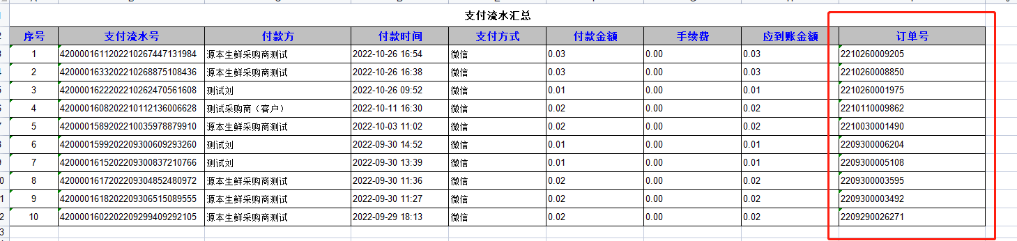 安菲生鲜配送系统线上支付流水导出显示订单编号.png 安菲生鲜配送系统线上支付流水导出显示订单编号.png